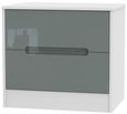 Monaco Grey Gloss and White 2 Drawer Wide Bedside Cabinet