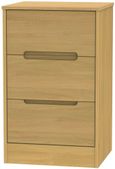 Monaco Modern Oak 3 Drawer Bedside Cabinet