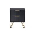 Murano Bedside Cabinet - 2 Drawer - Ribbed - Black