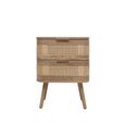 Noah Curved Bedside Table - 2 Drawer - Oak and Rattan