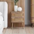 Noah Curved Bedside Table - 2 Drawer - Oak and Rattan