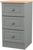Norfolk Grey and Oak Effect 3 Drawer Bedside Cabinet 