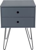 Options Blue 2 Drawer Bedside Cabinet with Hairpin Legs