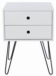 Options White 2 Drawer Bedside Cabinet with Hairpin Legs