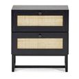 Padstow Bedside Cabinet - 2 Drawer - Black and Rattan