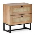Padstow Bedside Cabinet - 2 Drawer - Oak and Rattan