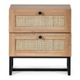 Padstow Bedside Cabinet - 2 Drawer - Oak and Rattan