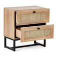Padstow Bedside Cabinet - 2 Drawer - Oak and Rattan
