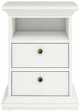 Paris White 2 Drawer Bedside Cabinet