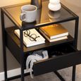 Randolf Bedside Table - 1 Drawer - Smoked Glass and Black