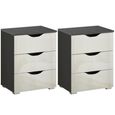 Rauch Arnstein 3 Drawer Bedside Cabinet - Set of 2 - Metallic Dark Grey and White High Gloss