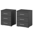 Rauch Base 3 Drawer Bedside Cabinet - Set of 2 - Metallic Dark Grey