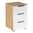 Rauch Flipp 3 Drawer Bedside Cabinet with Adjustable Height - Artisan Oak and White Glass