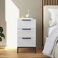 Rauch Flipp 3 Drawer Bedside Cabinet with Metal Base - Alpine White and White Glass