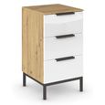 Rauch Flipp 3 Drawer Bedside Cabinet with Metal Base - Artisan Oak and White Glass
