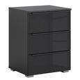 Rauch Monostar 3 Drawer Bedside Cabinet - Metallic Dark Grey with Basalt Glass
