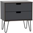 Shanghai Graphite 2 Drawer Wide Bedside Cabinet with Hairpin Legs