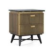 Stephen Bedside Cabinet - Ribbed Brass - 2 Drawer - Black Marble Top