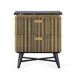 Stephen Bedside Cabinet - Ribbed Brass - 2 Drawer - Black Marble Top