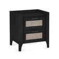 Sydney Bedside Cabinet - 2 Drawer - Black and Faux Rattan