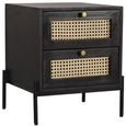 Tapola Black Wood and Rattan 2 Drawer Bedside Cabinet