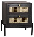 Tapola Black Wood and Rattan 2 Drawer Bedside Cabinet