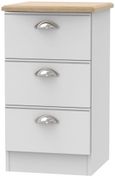 Victoria Grey and Riviera Oak 3 Drawer Bedside Cabinet