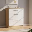 Knightsbridge White Gloss and Light Oak 3 Drawer Deep Chest