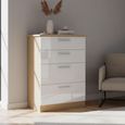 Knightsbridge White Gloss and Light Oak 4 Drawer Deep Chest