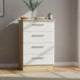 Knightsbridge White Gloss and Light Oak 4 Drawer Midi Chest