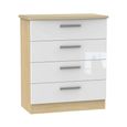 Knightsbridge White Gloss White and Light Oak 4 Drawer Chest