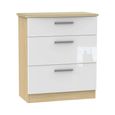 Knightsbridge White Gloss and Light Oak 3 Drawer Deep Chest