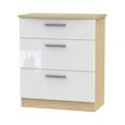 Knightsbridge White Gloss and Light Oak 3 Drawer Deep Chest