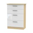 Knightsbridge White Gloss and Light Oak 4 Drawer Deep Chest