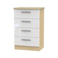 Knightsbridge White Gloss and Light Oak 4 Drawer Midi Chest