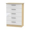 Knightsbridge White Gloss and Light Oak 5 Drawer Chest
