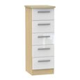 Knightsbridge White Gloss and Light Oak 5 Drawer Narrow Chest