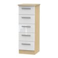 Knightsbridge White Gloss and Light Oak 5 Drawer Narrow Chest