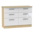 Knightsbridge White Gloss and Light Oak 6 Drawer Midi Chest