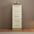 Knightsbridge Narrow Chest - 5 Drawer - Cream Gloss and Light Oak
