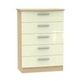 Knightsbridge Chest - 5 Drawer - Cream Gloss and Light Oak