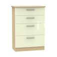 Knightsbridge Deep Chest - 4 Drawer - Cream Gloss and Light Oak