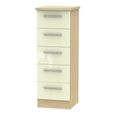 Knightsbridge Narrow Chest - 5 Drawer - Cream Gloss and Light Oak