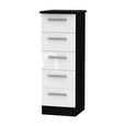 Knightsbridge Chest - Narrow - 5 Drawer - White Gloss and Black