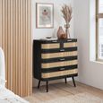 Noah Chest - 2+3 Drawer - Black and Rattan