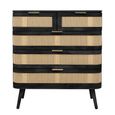 Noah Chest - 2+3 Drawer - Black and Rattan