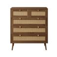 Croxley Chest - 2+3 Drawer - Walnut and Rattan