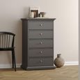 Paris Chest - 5 Drawer - Narrow - Grey