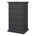 Paris Chest - 5 Drawer - Narrow - Grey