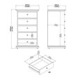 Paris Chest - 5 Drawer - Narrow - Grey